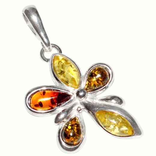 Borostyán virág medál, ezüst